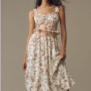 Anthropologie Floral Midi Dress in Cream and Pink